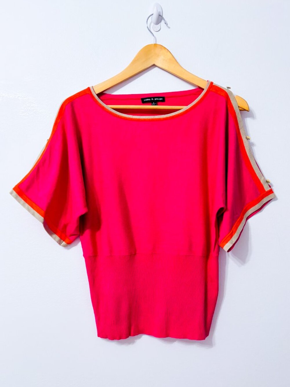 CABLE & GAUGE Pink Colorblock Dolman Sleeve Ribbed Knit Top Small